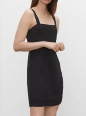 Club Monaco Square Neck Shift Linen Dress in black